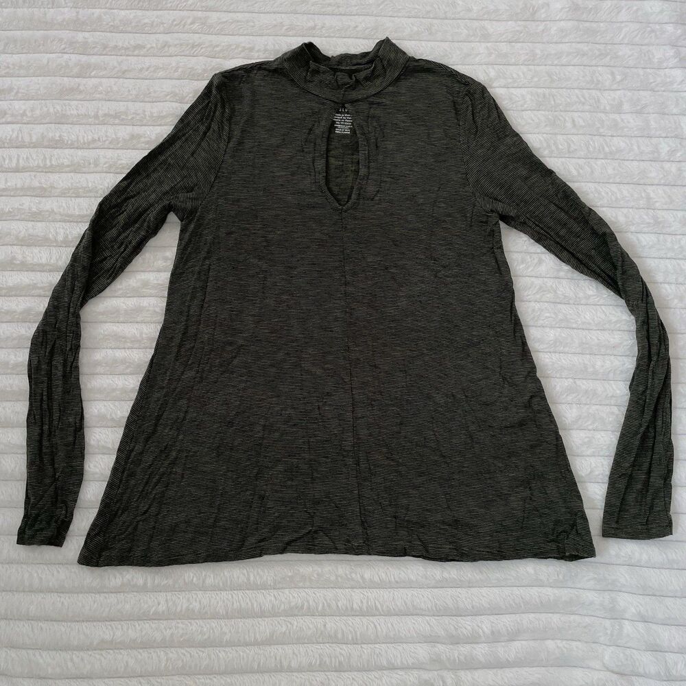 American Eagle Soft & Sexy Slub Long Sleeve Top XS Olive Green Mock Neck Keyhole